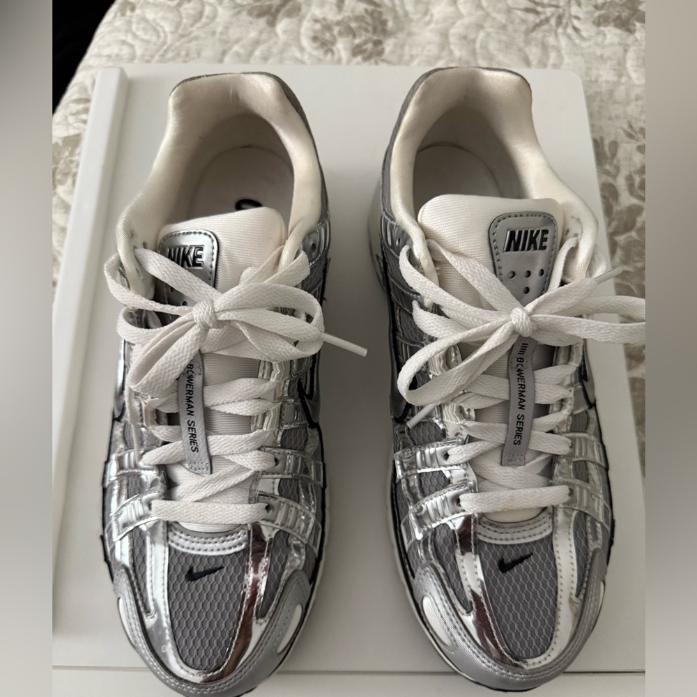 Nike Metallic Silver and White Sneakers